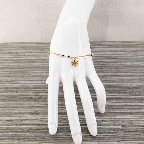 Tory Burch Kira Enamel Bar Bracelet Gold / Black / New Ivory OS - Picture 13 of 14